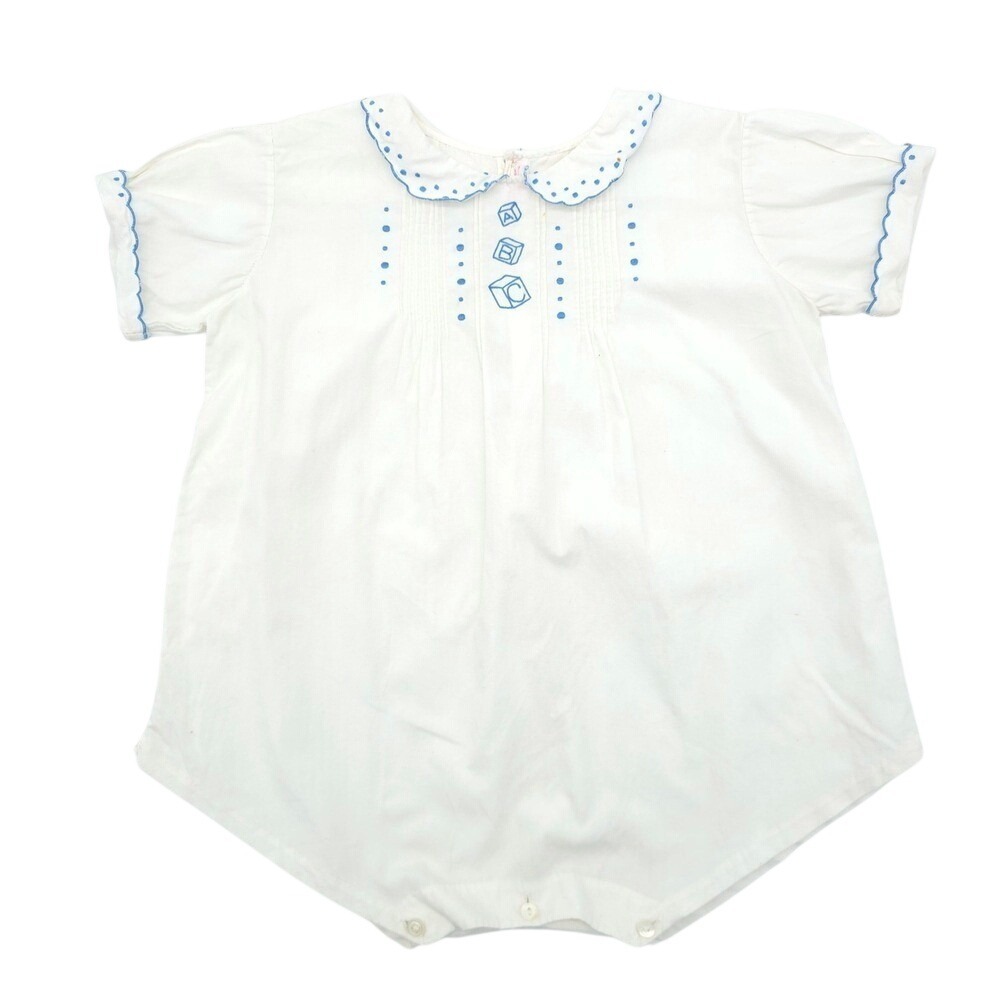 Unbranded Vintage Romper Kids White ABC Embroidered Pintuck Scalloped Trim 6-9M